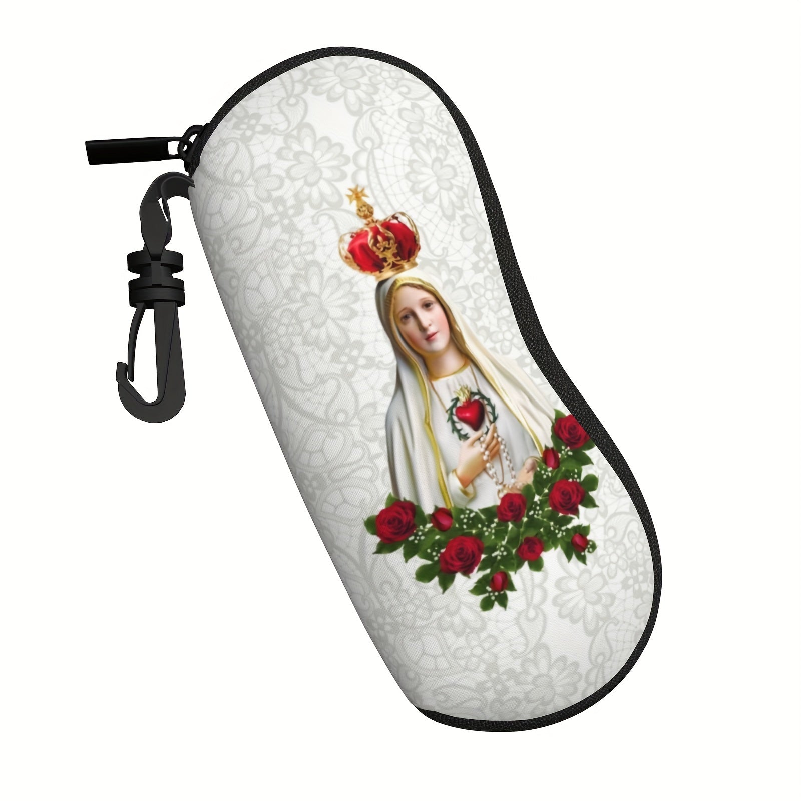 Our Lady of Fatima Virgin Mary Eyeglass Case Waterproof Neoprene with Keychain