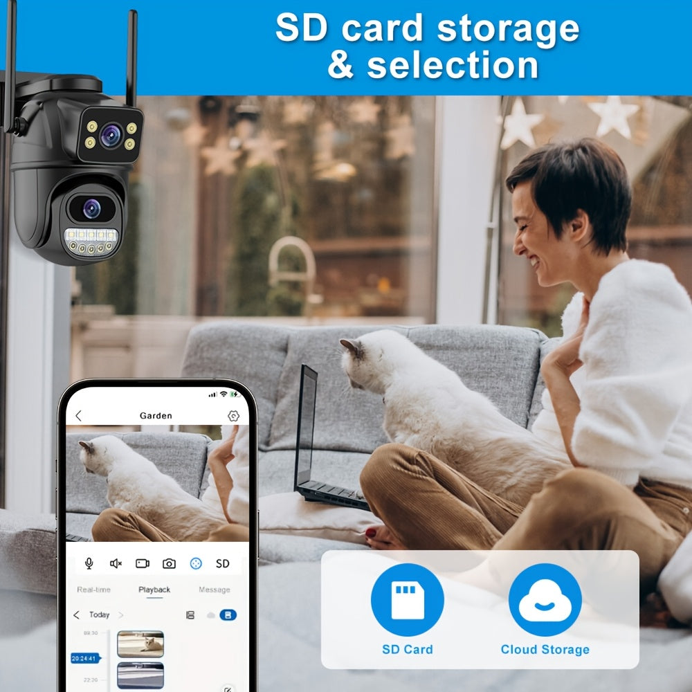 8MP Ikki linzali WiFi ichki xavfsizlik kamerası, kechqurun ko'rish bilan 355° PTZ avtomatik izlovchi