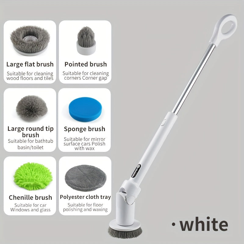 Wireless Electric Cleaning Brush with Telescopic Handle and 6 Brush Heads for Floor Bathroom Kitchen