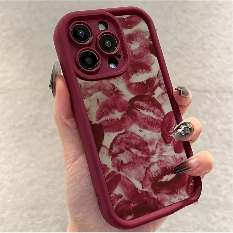 High-Quality TPU Phone Case with Red Lip Print for iPhone Models