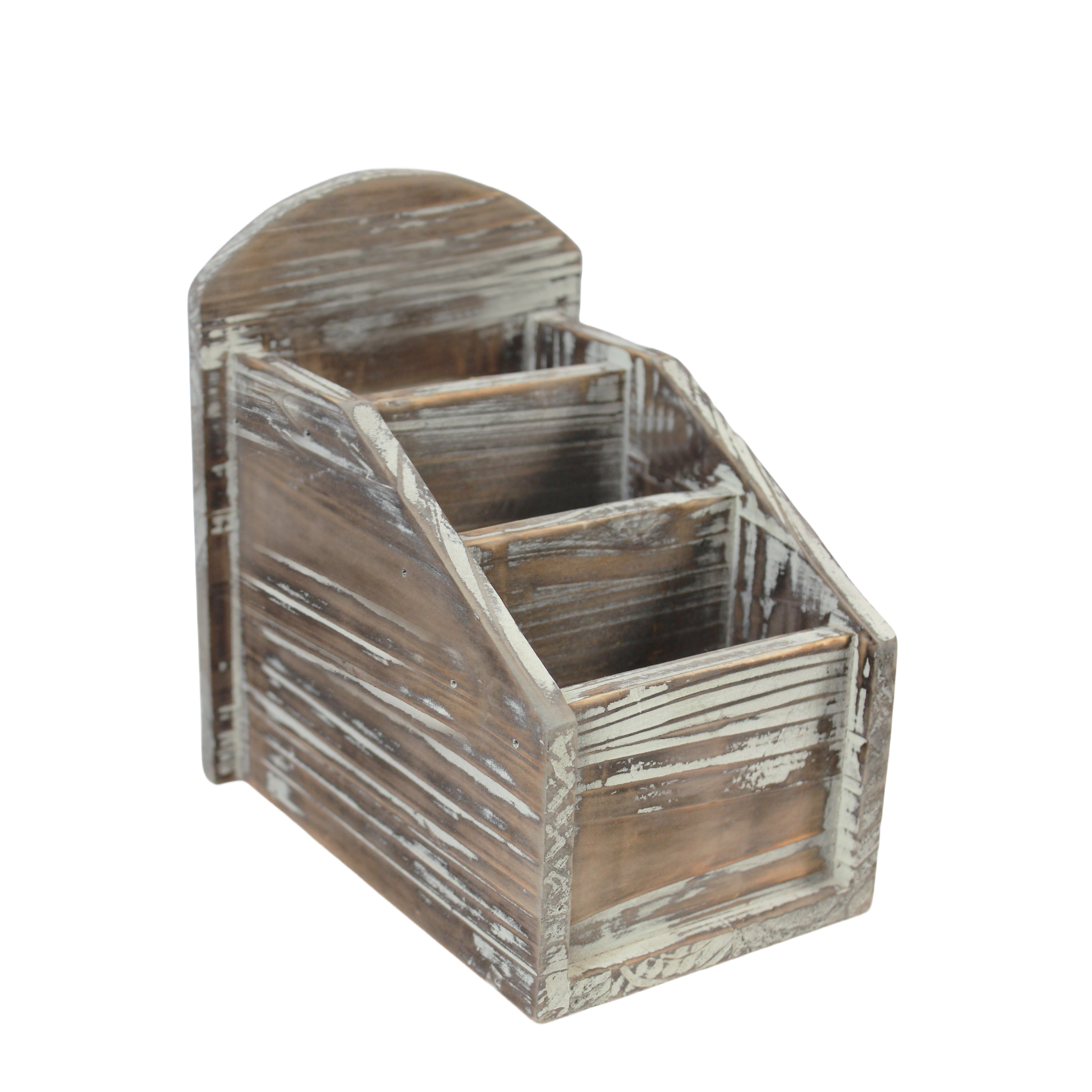 Organizador de almacenamiento de madera para controles remotos y teléfonos con 3 compartimentos