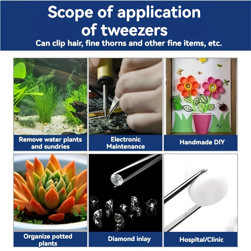 2pc Stainless Steel Tweezers Set for Cooking Grilling Bonsai Jewelry Making Long Durable Anti-Slip