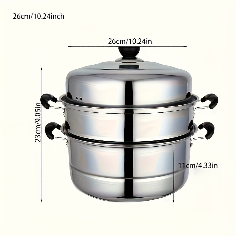 3-Tier Stainless Steel Steamer Pot with Lid for Vegetables Dumplings Soups