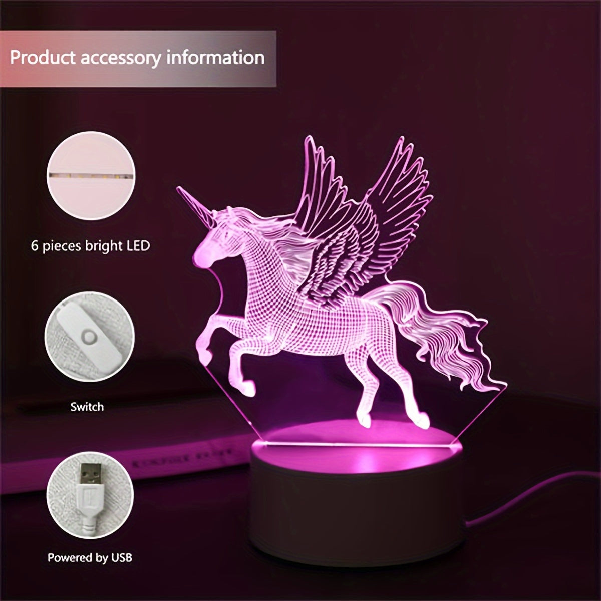 Pink Unicorn Night Light for Kids Bedroom Decorative Lamp Childrens Nightlight