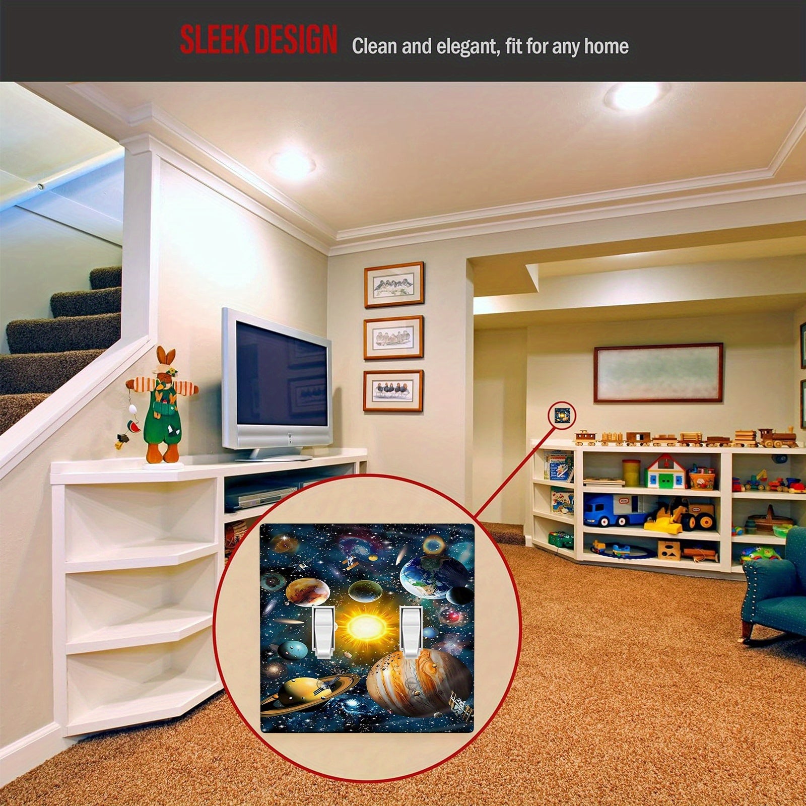 Cubierta de placa de pared con temática espacial 3D para interruptores de 1 y 2 gang, decoración decorativa para el hogar