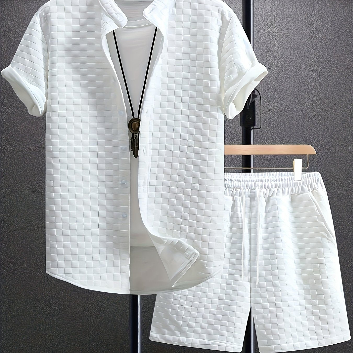 Men's Casual Summer Outfit Polyester Solid Color Woven Regular Fit