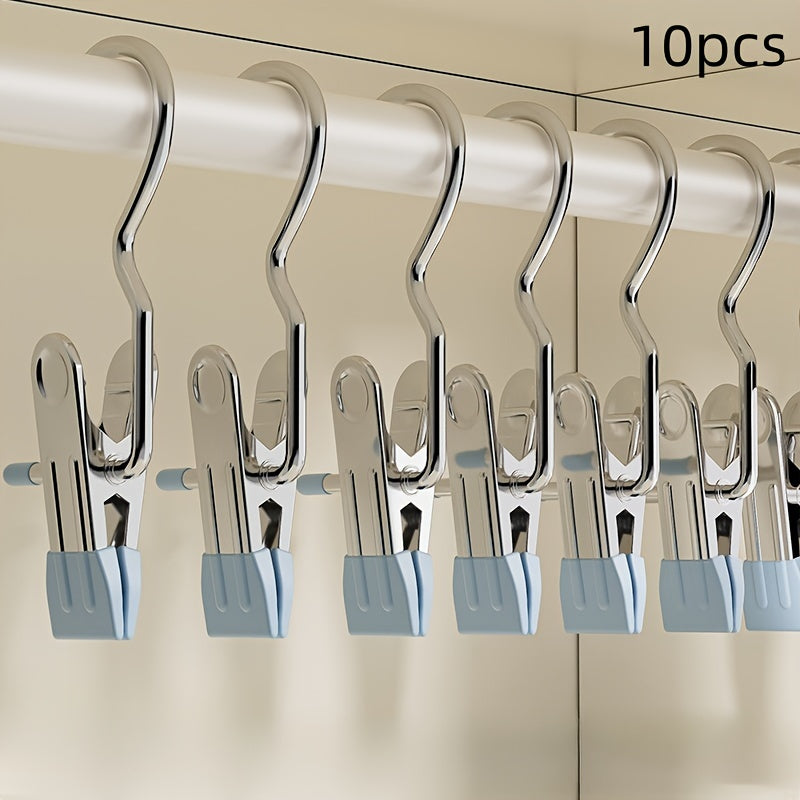 Set of 10 Stainless Steel Trouser Hangers Non-Slip Heavy Duty Metal Space-Saving for Jeans Skirts