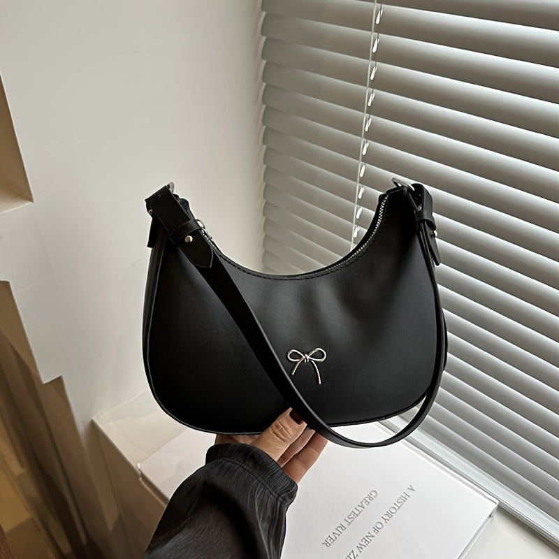 Korean Style Crescent Shoulder Bag PU Leather Fashionable Underarm Bag for Women