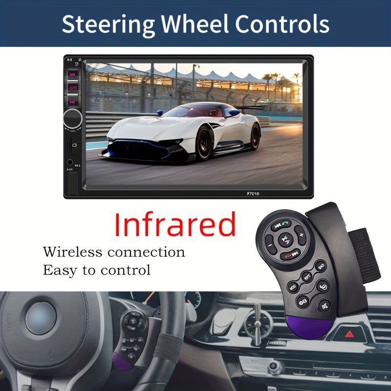 Radio de coche con pantalla táctil de 7 pulgadas, multimedia inalámbrico, FM, Aux, USB, MirrorLink, cámara trasera, control en el volante