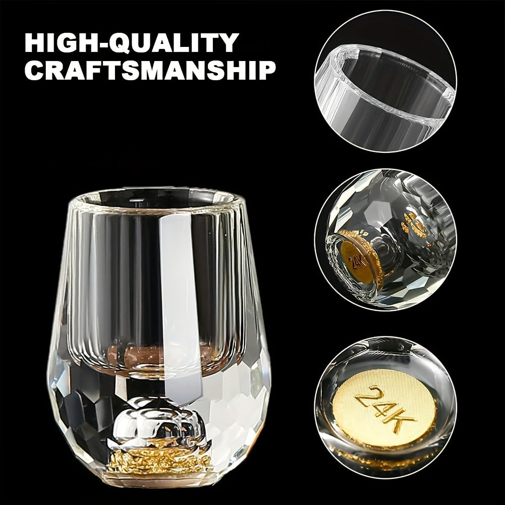 Crystal Whiskey Glass Set with Gold Foil Accents, 6 Glasses and Decanter