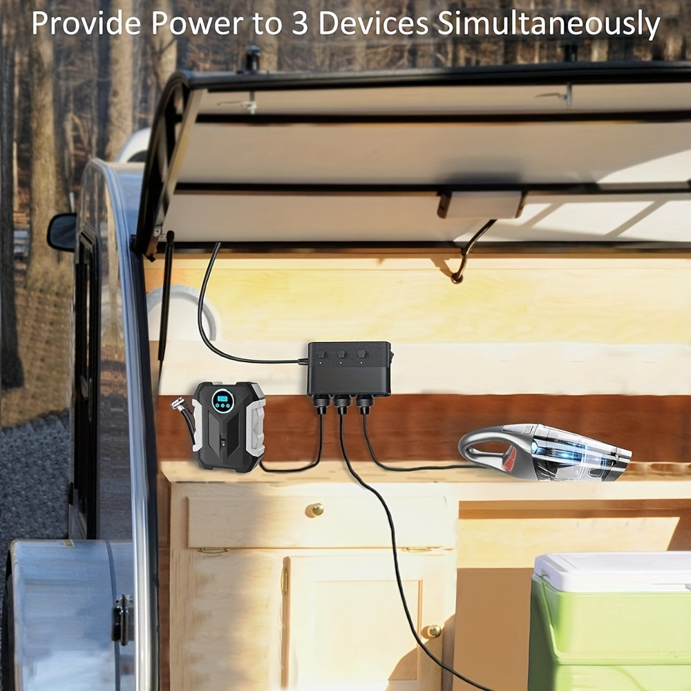 Cargador de coche 7 en 1 con 3 enchufes, Tipo-C QC3.0, puertos USB duales, pantalla LED 12V/24V