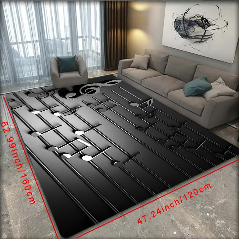 3D Musical Note Rug Non-Slip Lightweight Machine Washable Polyester for Living Room Bedroom Entrance