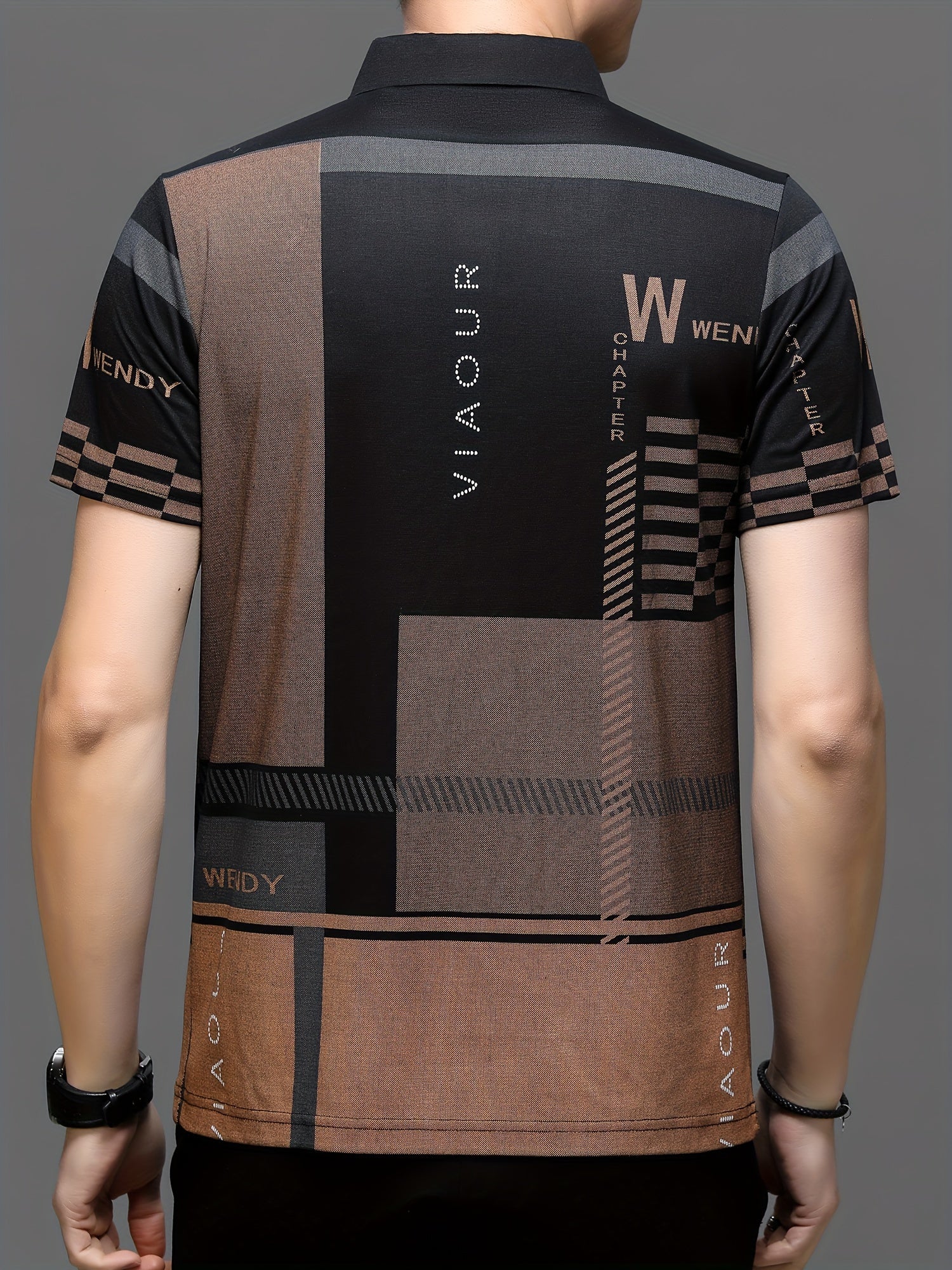 Conjunto de camisetas polo de verano para hombre, manga corta, patrón de cuadros, adornos en inglés