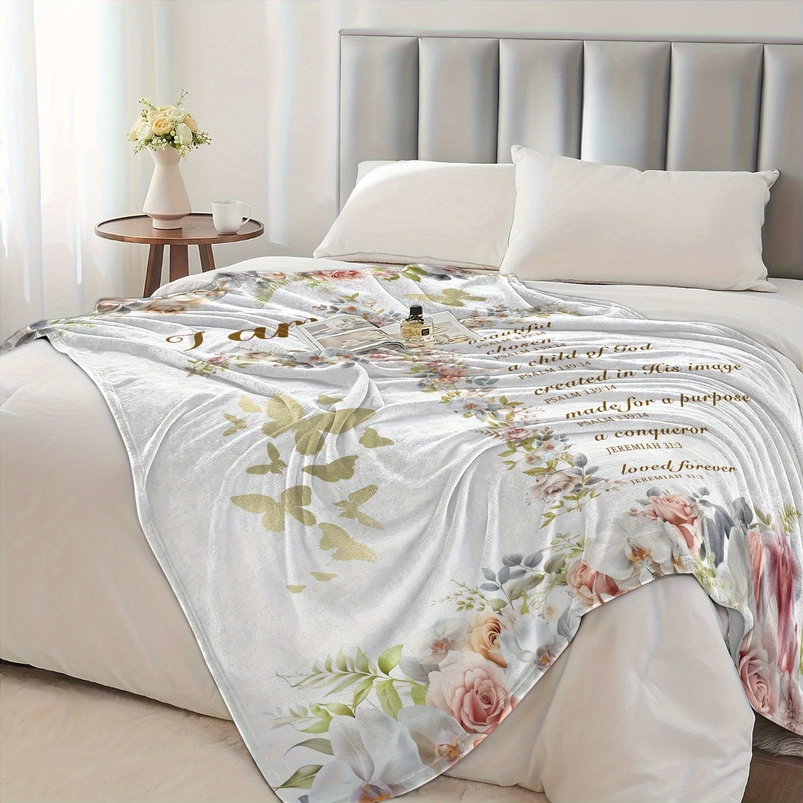 Women’s Christian Faith Throw Blanket Polyester Bible Verses Knitted Character Theme for Religious Gifts