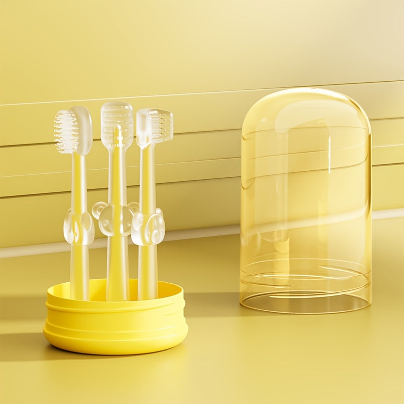 Baby Oral Care Set 3-Piece Silicone Toothbrush Collection for Infants and Toddlers Soft Deciduous Tongue U-Shaped Bear Design