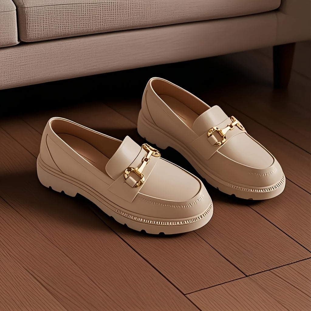 Women's Retro French-Inspired Slip-On Loafers Beige EVA Rubber Sole