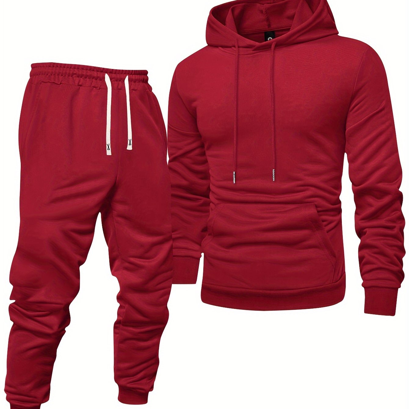 Men's Long Sleeve Hooded Sweatshirt and Threaded Sweatpants Set for Spring and Autumn