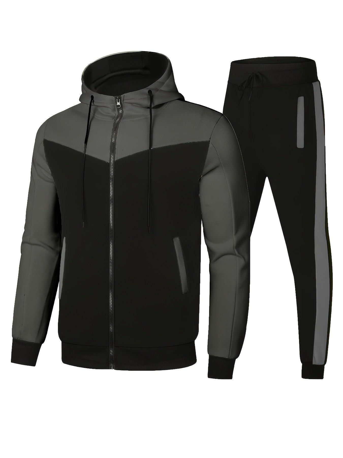 Men's Color Block Two-Piece Suit Hoodie Zipper Casual Breathable Spring Autumn