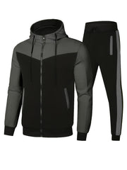 Men's Color Block Two-Piece Suit Hoodie Zipper Casual Breathable Spring Autumn