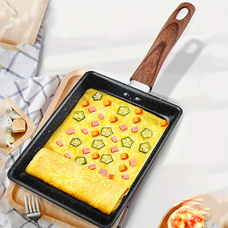 Sartén japonés Tamagoyaki con revestimiento antiadherente, mango de imitación de madera para tortillas