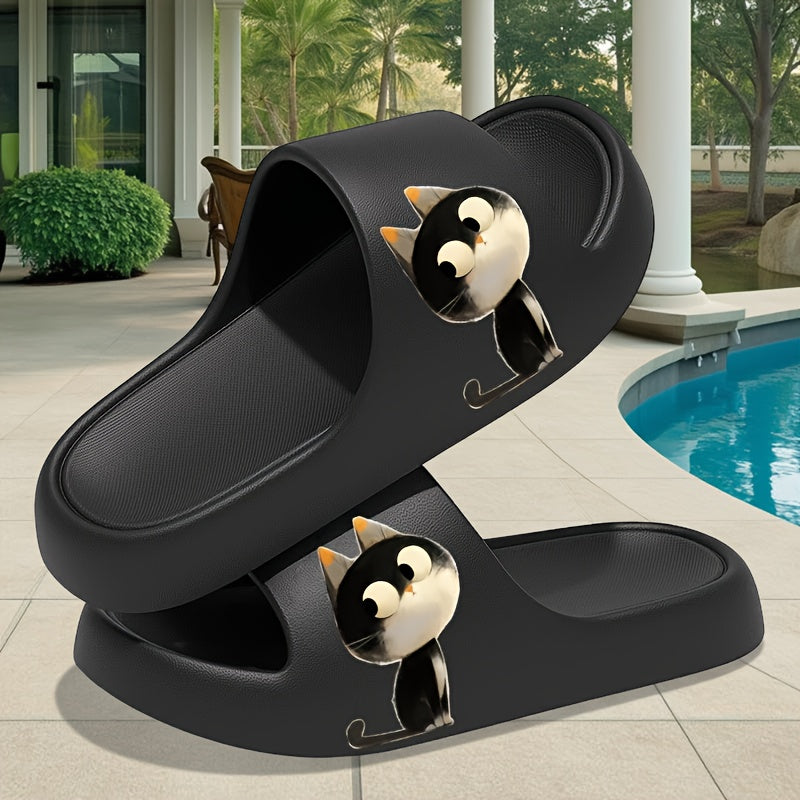 Women's Cat Slip-On Slippers EVA Indoor Outdoor House Shoes Black