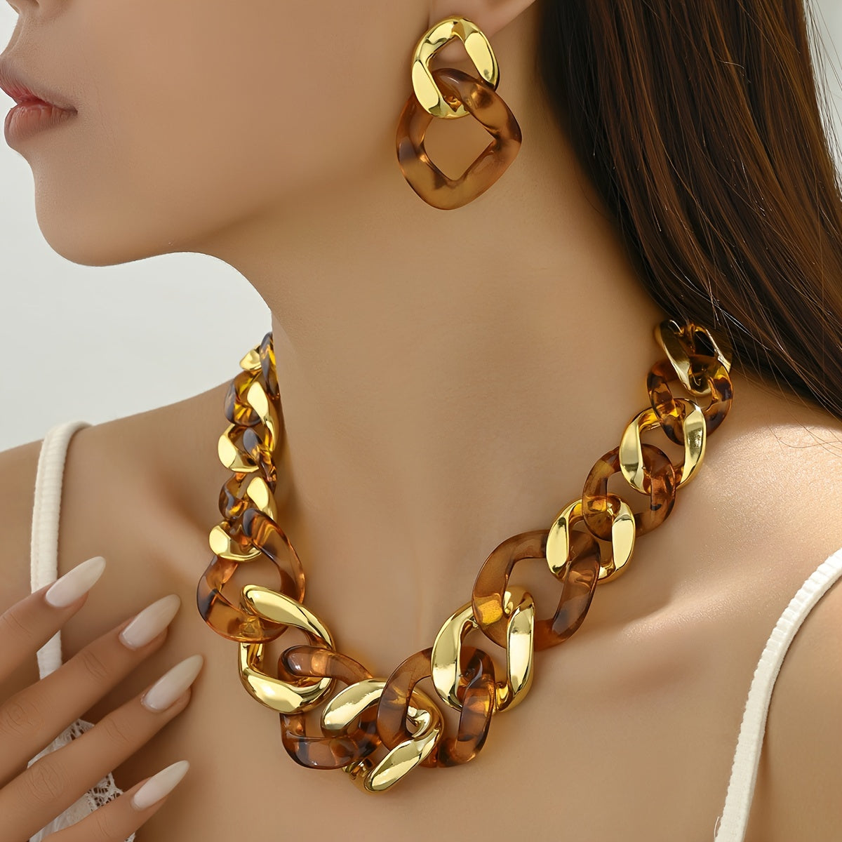 Women's Jewelry Set Acrylic Geometric Necklace and Earrings in Jelly Colors