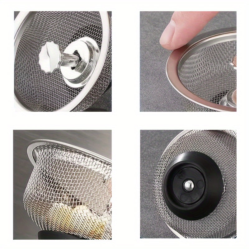 Stainless Steel Sink Strainer with Stopper Food Scrap Filter Dishwasher Safe