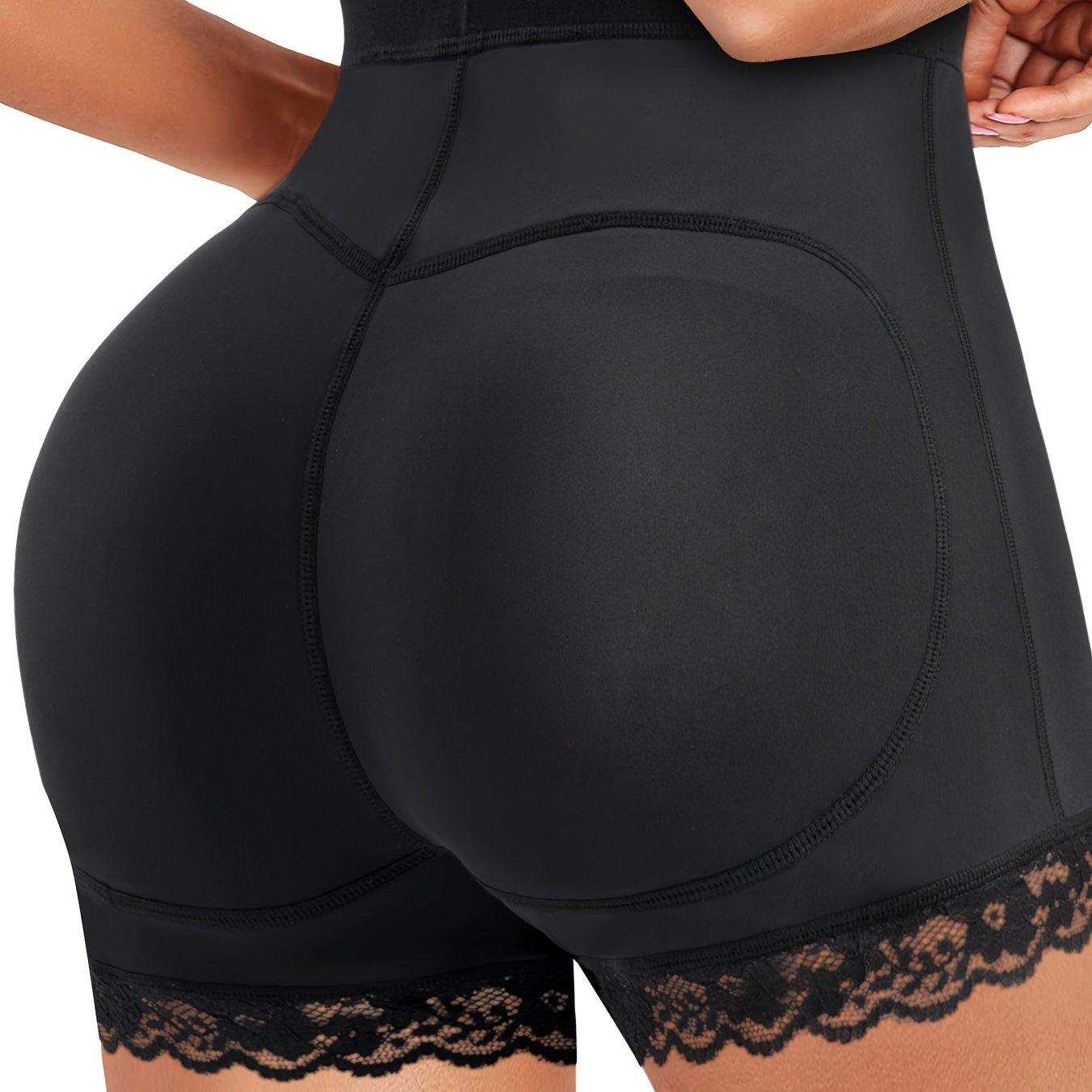 Women's Lace Trim Shaping Shorts Tummy Control Butt Lifting Solid Nylon