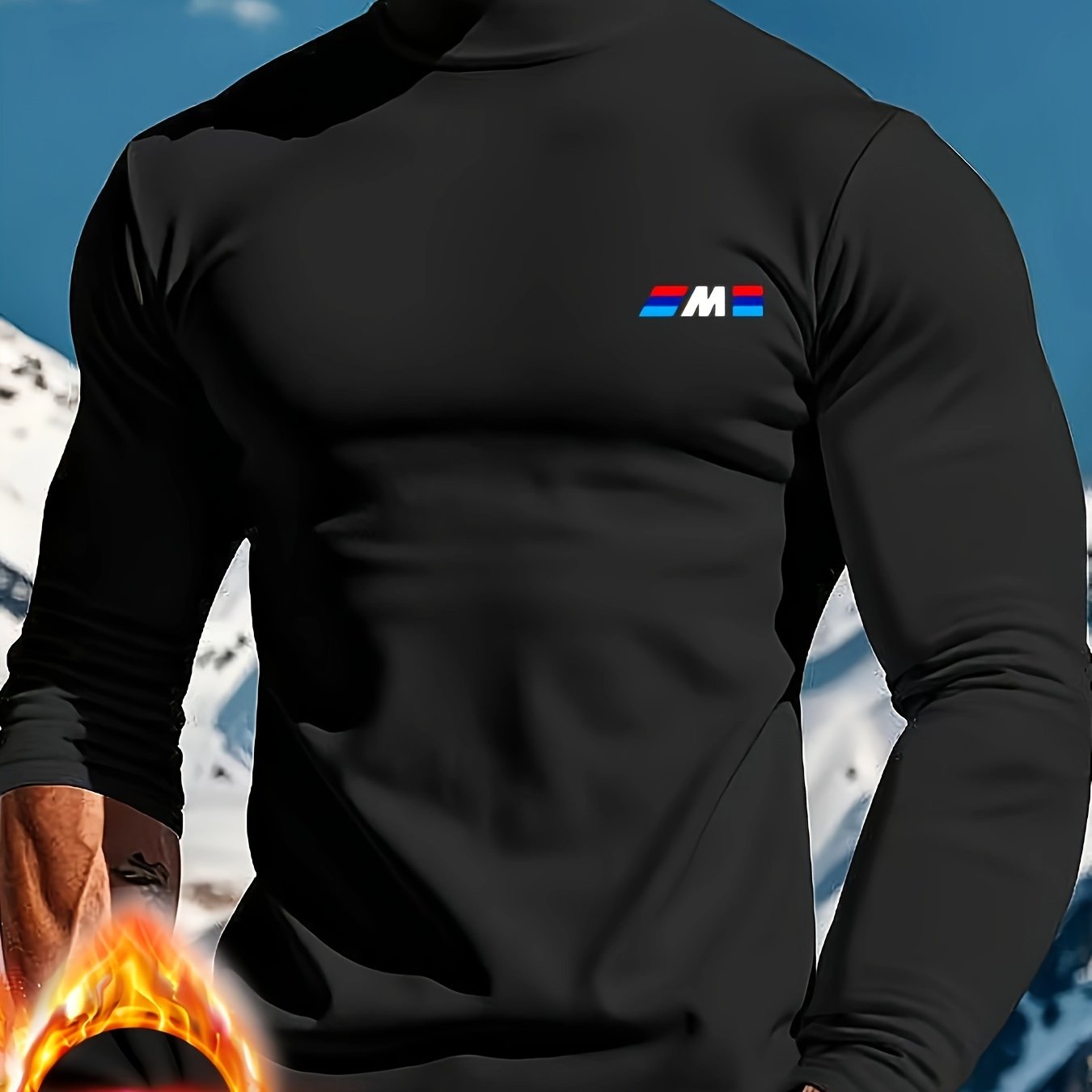 Men's High-Neck Thermal Top Slim Fit Long Sleeve Polyester Spandex Casual Outdoor Sports