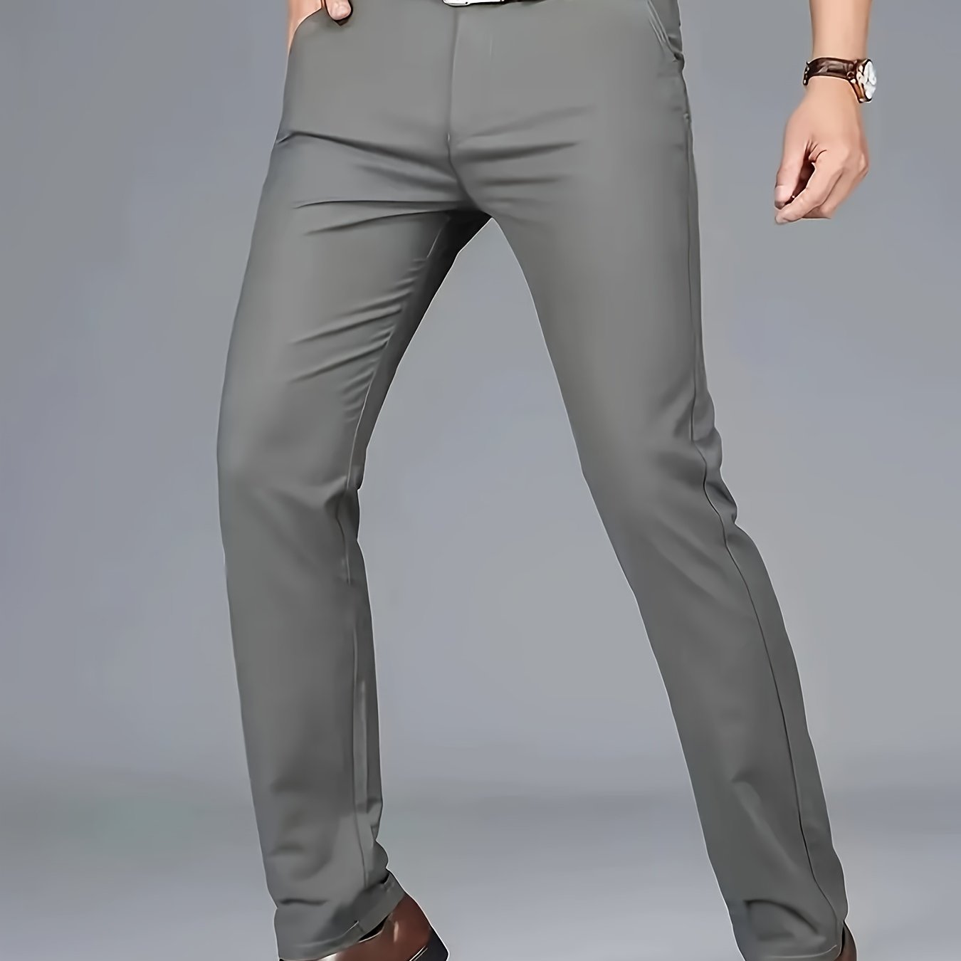Pantalones de vestir ajustados burdeos para hombre, 100% poliéster, ropa formal para todas las estaciones