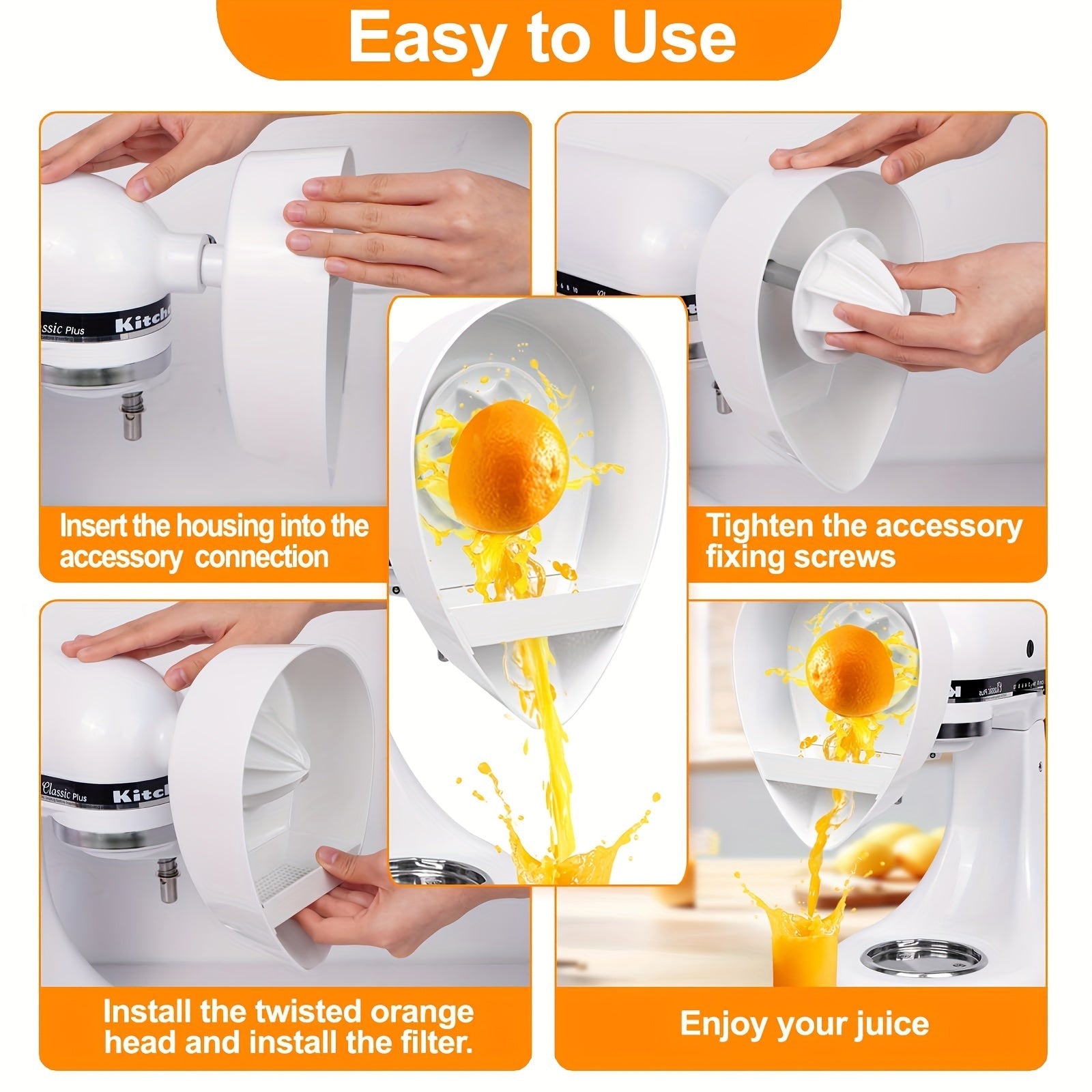 Oson tozalash uchun Stand Mixer Suyuq meva qo'shimchasi - Apelsin va boshqa mevalarni siqish uchun ajoyib, Kitchenaid blenderlariga mos keladi.