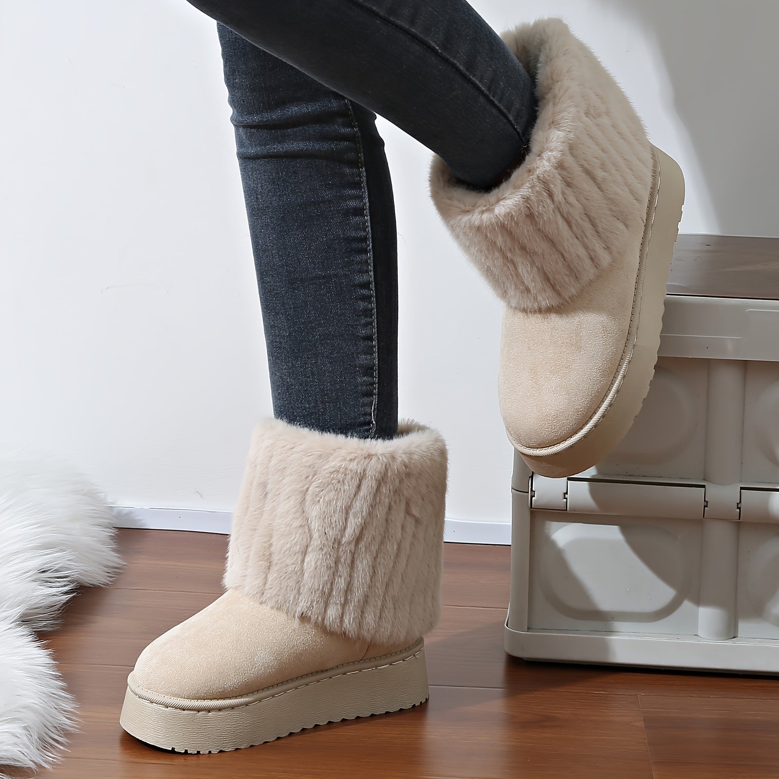 Women's Fluffy Winter Boots Platform Plush Lined Warm Snow Non-slip