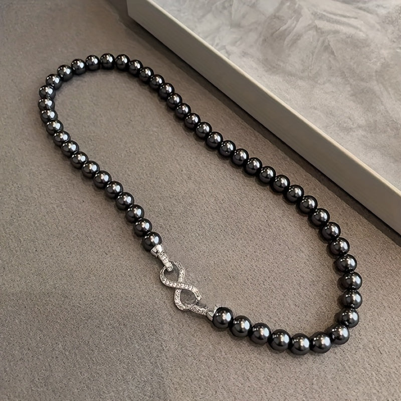 Стильное ожерелье из черных ракушечных жемчужин 8 мм для женщин - в винтажном стиле, идеально подходит для повседневных и формальных мероприятий