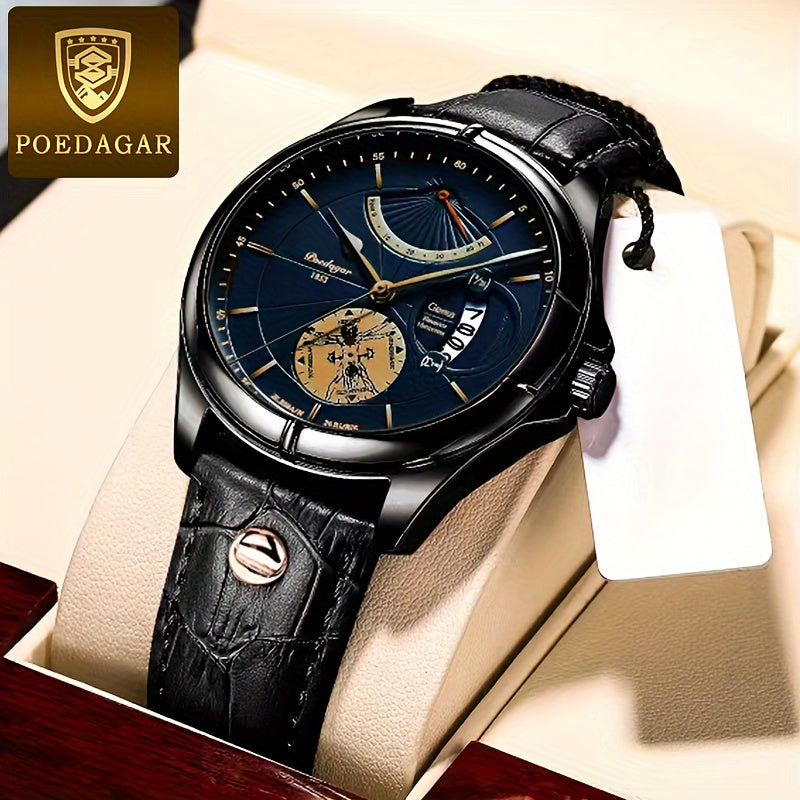 Casual Luminous Quartz Watch for Men and Women Waterproof with Calendar and PU Leather Strap