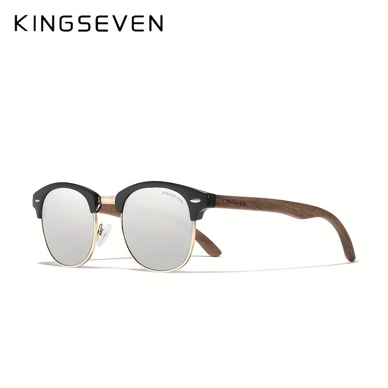 Men's Semi-Rimless Glasses Black Walnut Wood Polarized Lenses