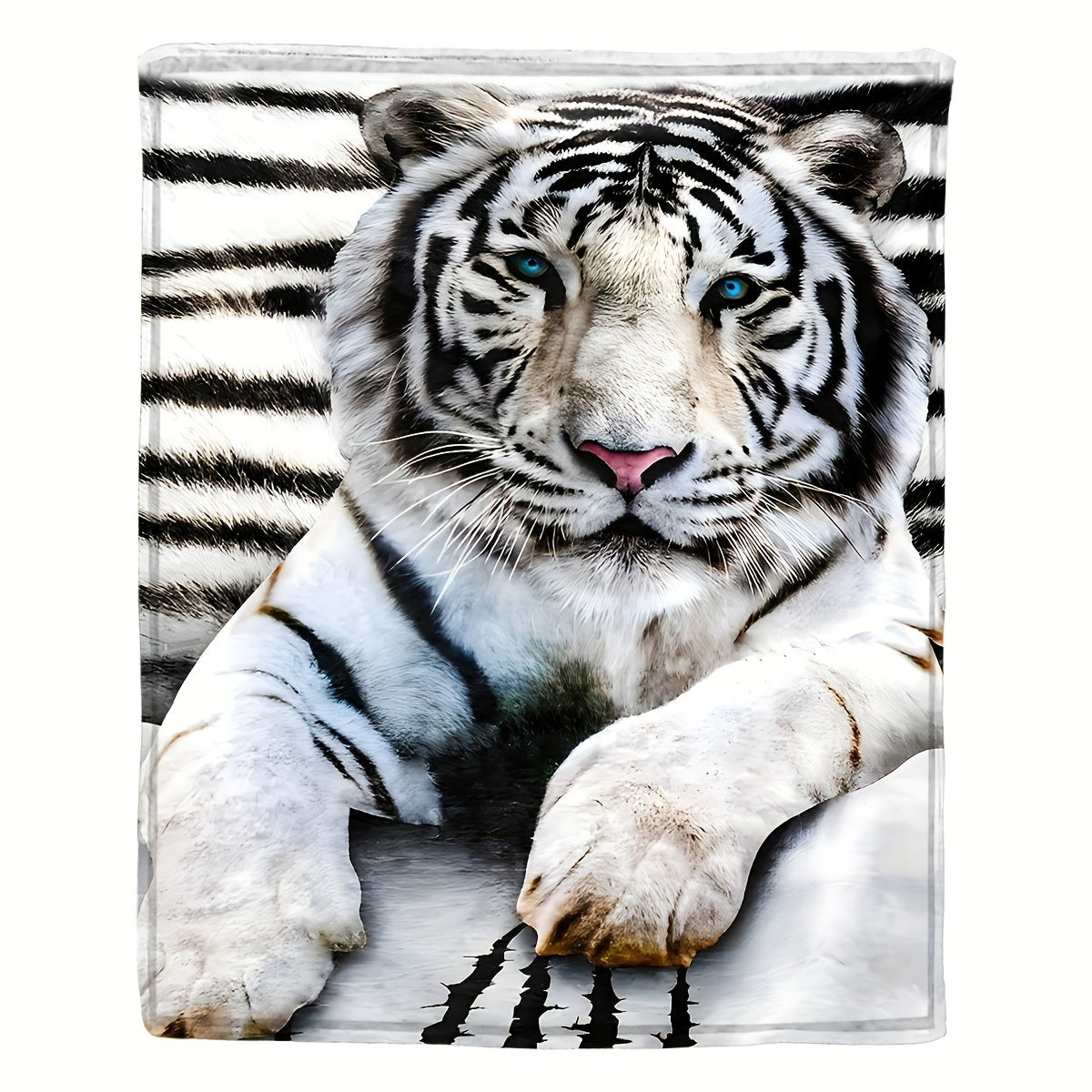 White Tiger Printed Flannel Blanket for Adults, Cozy, 1 Piece
