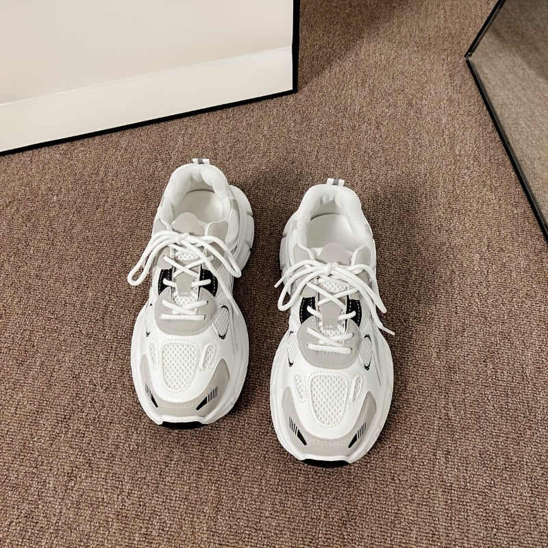 Women's Mesh Sneakers White Mid-Top Breathable Casual Athletic Shoes