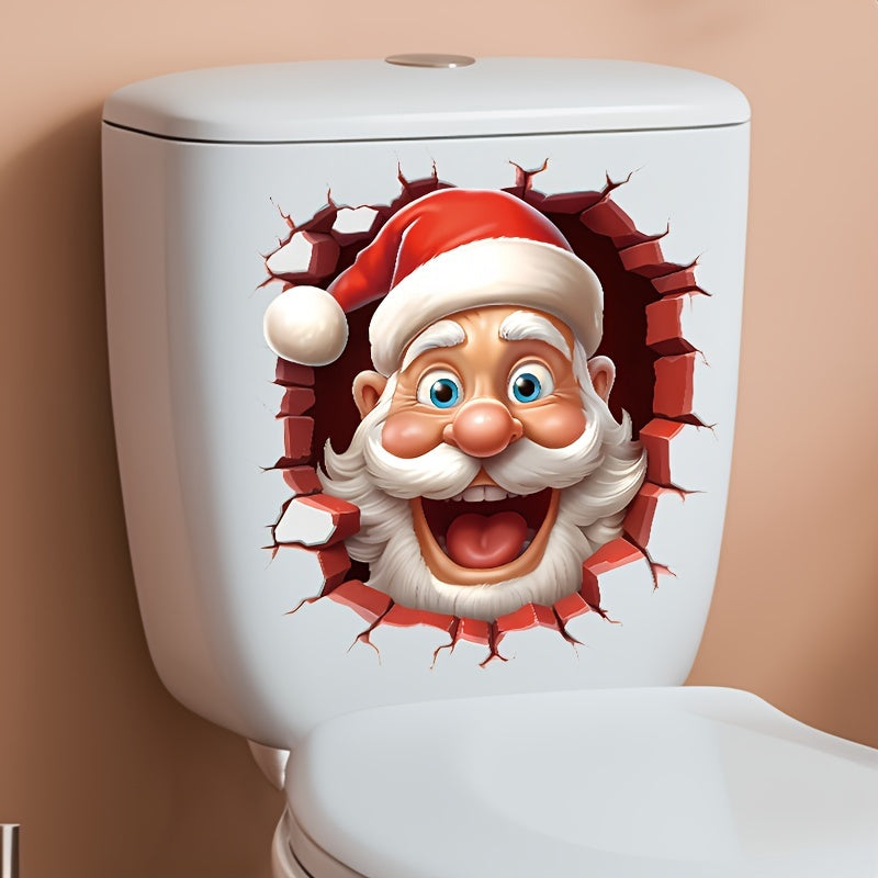 Toilet Lid Sticker Christmas Santa Claus Cartoon Self-Adhesive Fun Decor