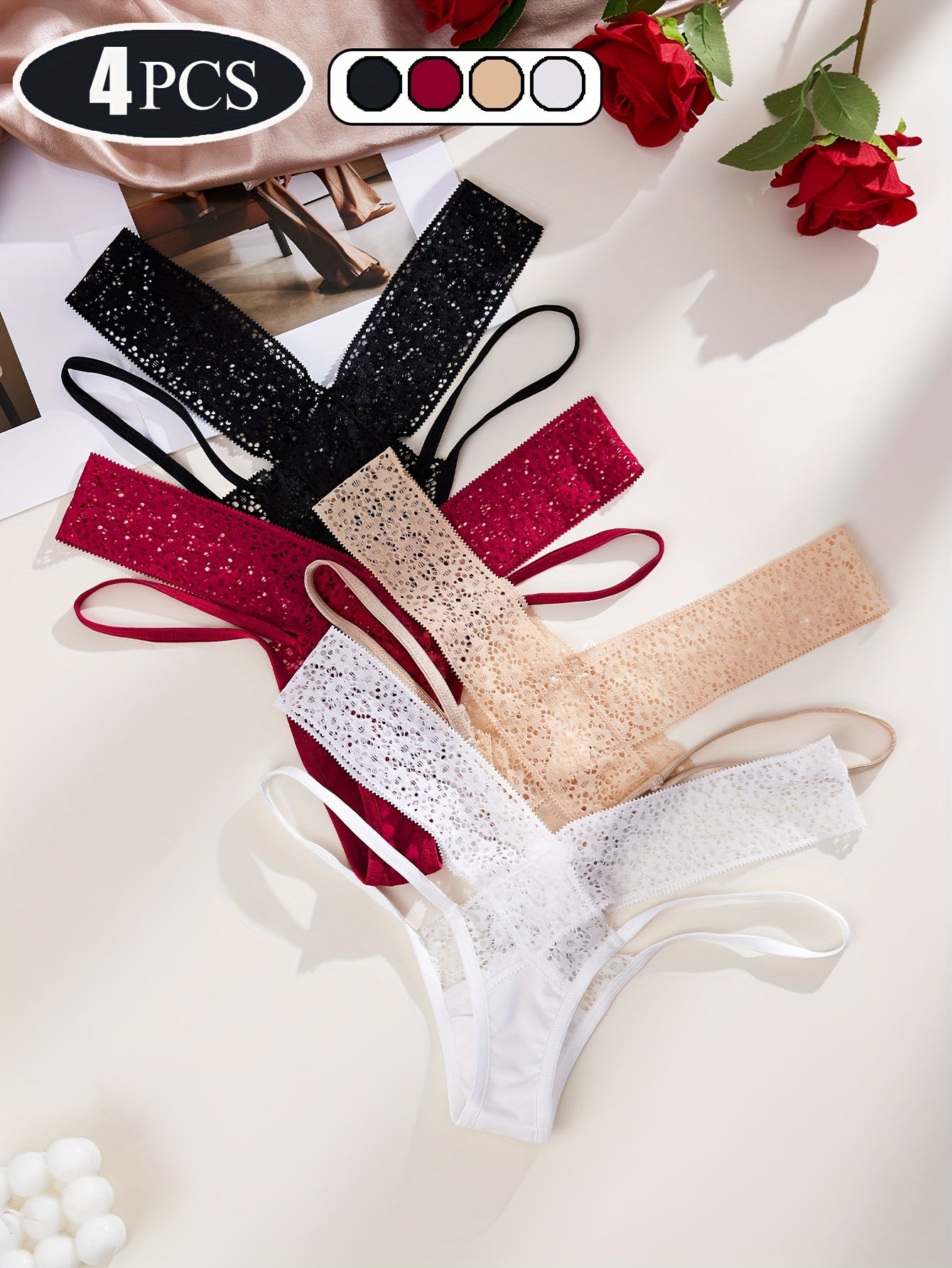 Women's Low Waist Panties 4-Piece Set Sexy Erotic Underwear
