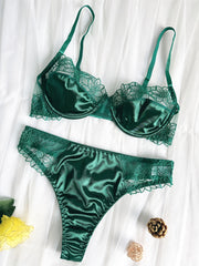 Women's Floral Embroidered Lingerie Set with Push-Up Bra and Thong