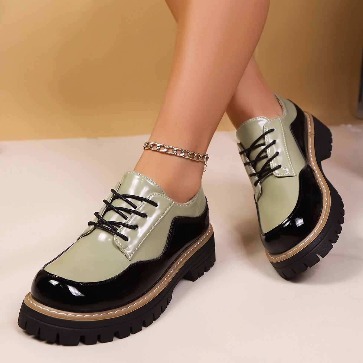 Women's Loafers Color Block Flat Shoes with Height-Increasing Sole