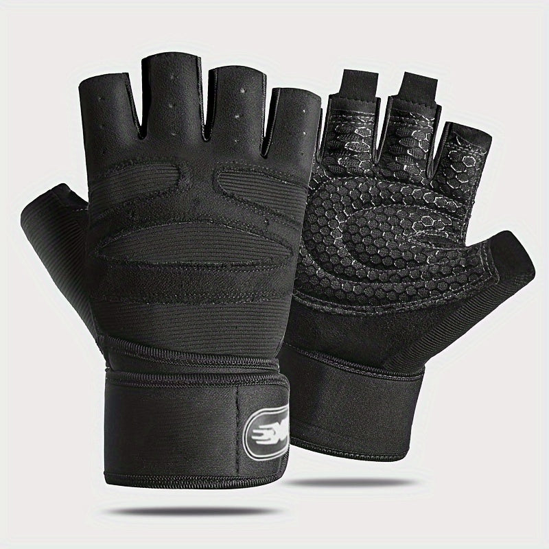Unisex Polyurethane Gel Padded Fingerless Gloves Anti-Skid Compression