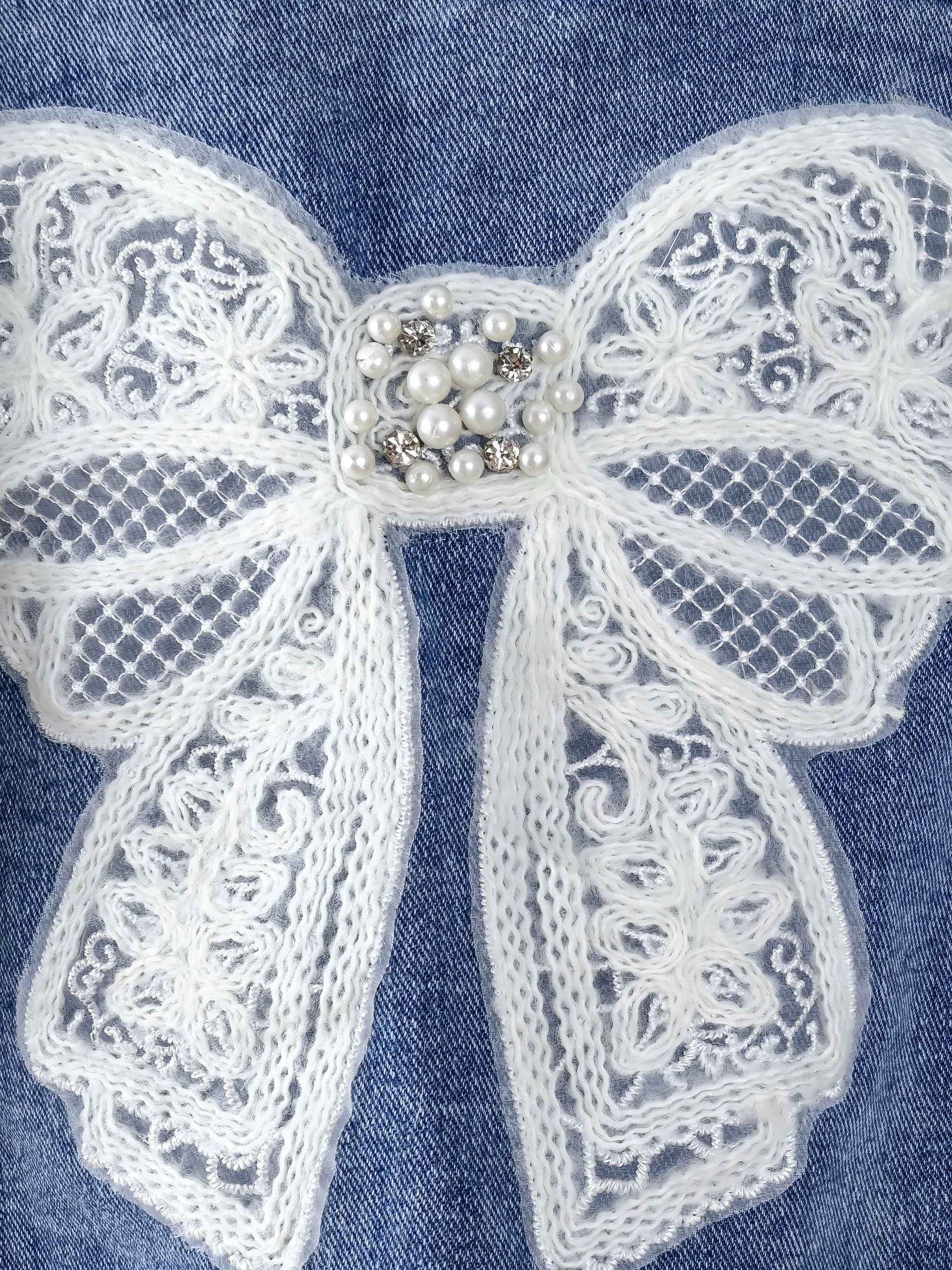 Girls' Denim Jacket with Lace Butterfly Detail Casual Cotton Blend All-Season