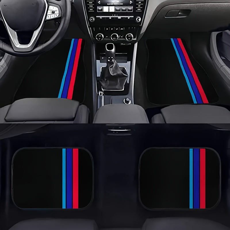 Universal Car Mats Blue and Red Striped Polyester Durable Interior Protection