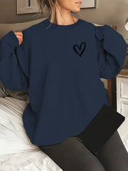 Women's Oversized Cotton Sweatshirt with Black Heart Print Casual Pullover