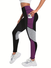 Ayollar uchun katta o'lchamdagi yoga shimlar yuqori elastiklikli rangli blokli mashg'ulot uchun skinny fit