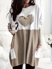 Women's Long Sleeve T-Shirt Heart Print Color Block Fall Winter Easy Care
