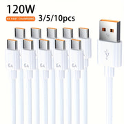 USB Type C Data Cable 120W Fast Charging 6A for Android Devices 3/5/10 Pack