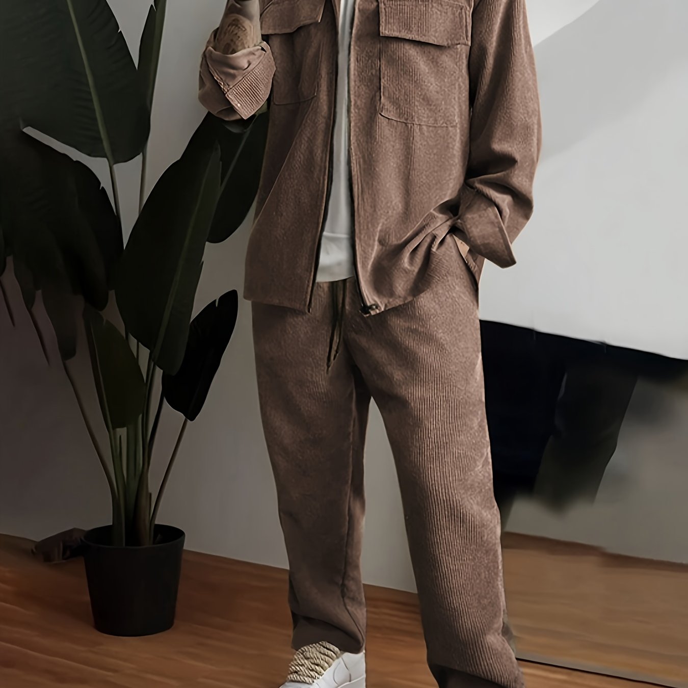 Conjunto de ropa deportiva casual de poliéster para hombre, chaqueta y pantalones, para fitness al aire libre y uso casual