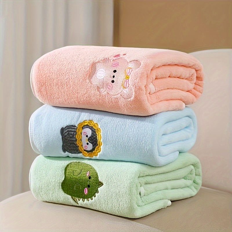 Baby Bath Towels Two-Pack Coral Fleece Quick-Dry Animal Embroidery Soft and Absorbent